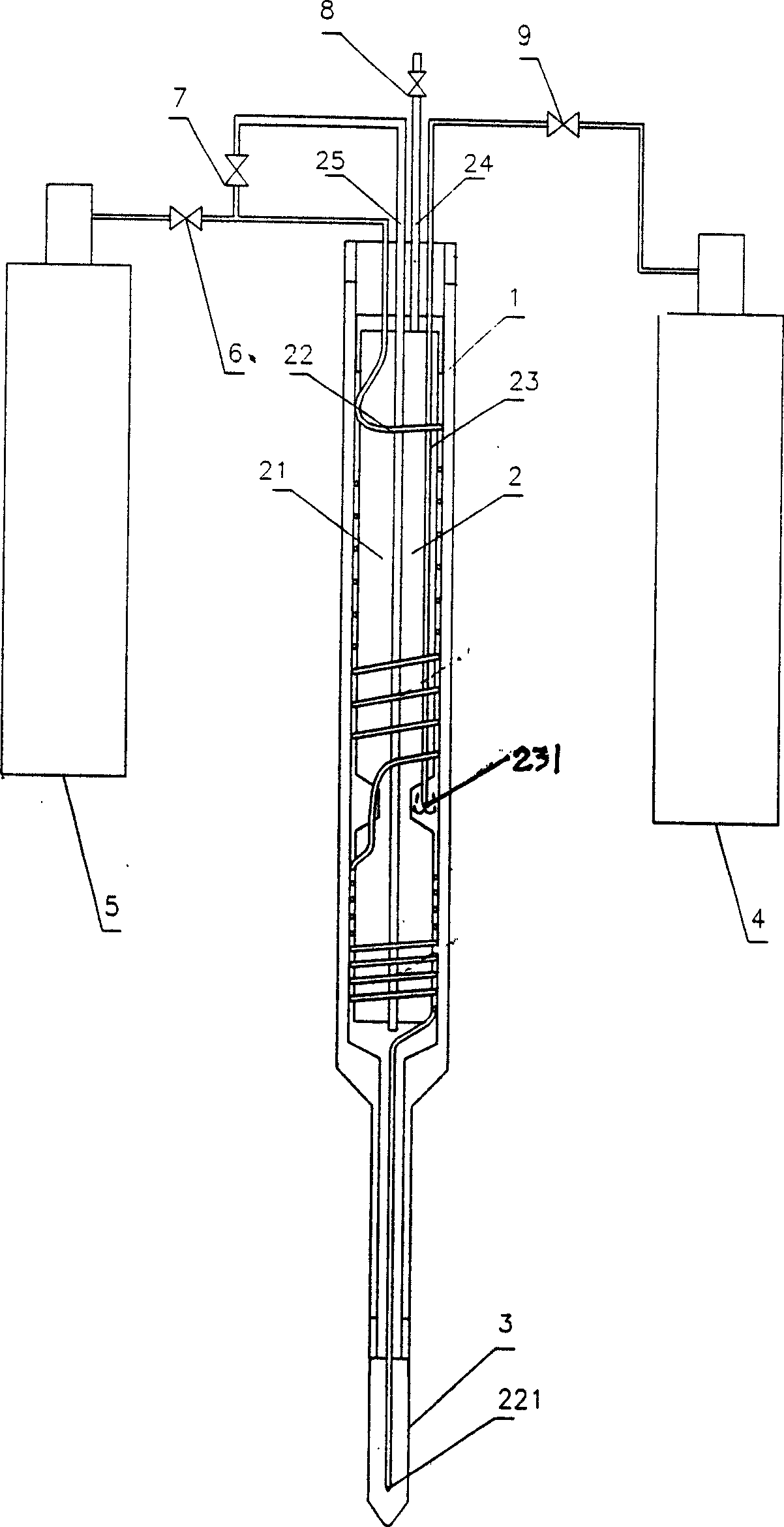 Pre cooling type refrigeration method and pre cooling type treatment device for curing tumour