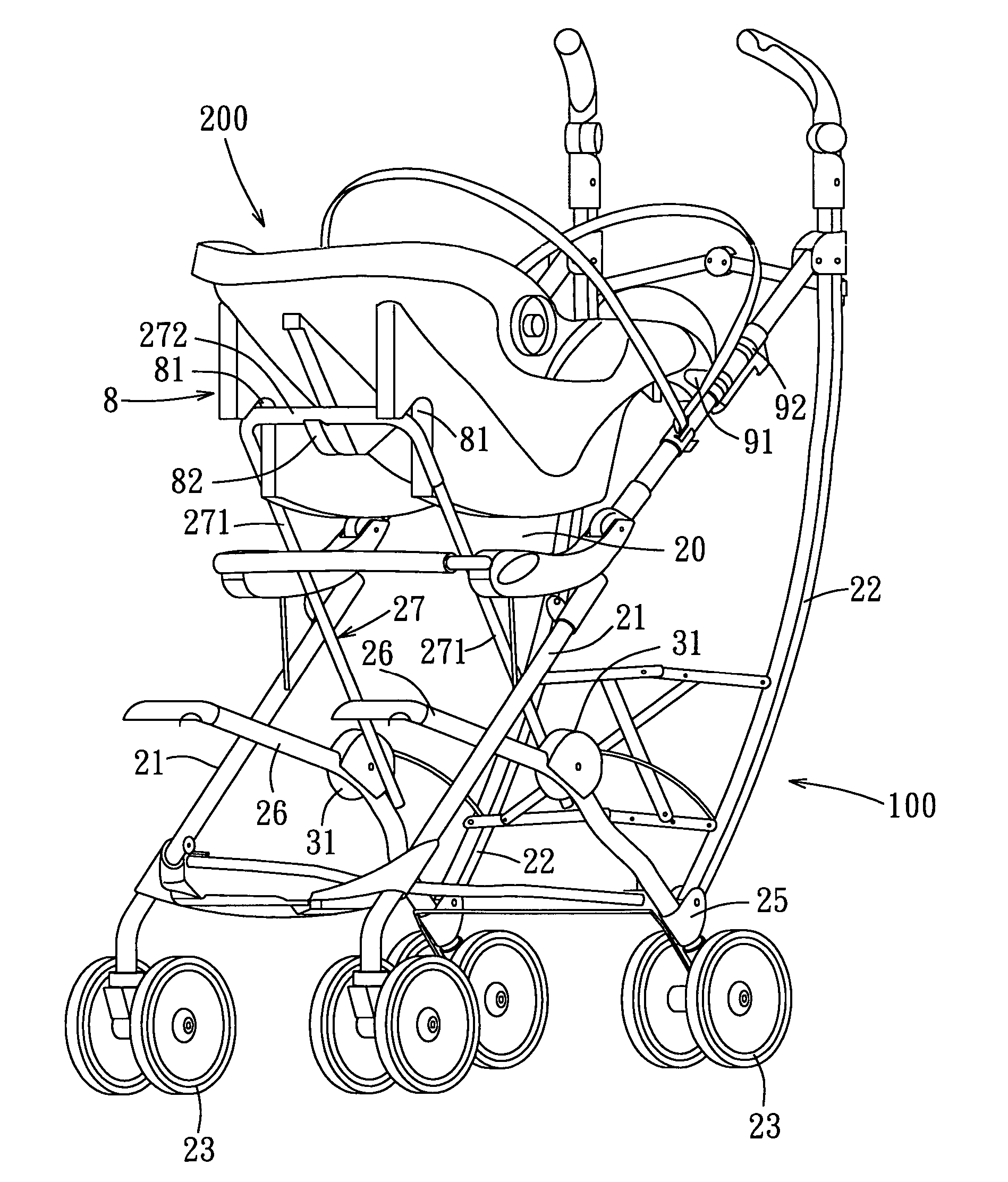 Baby carriage chassis adapted to support a baby's car seat thereon