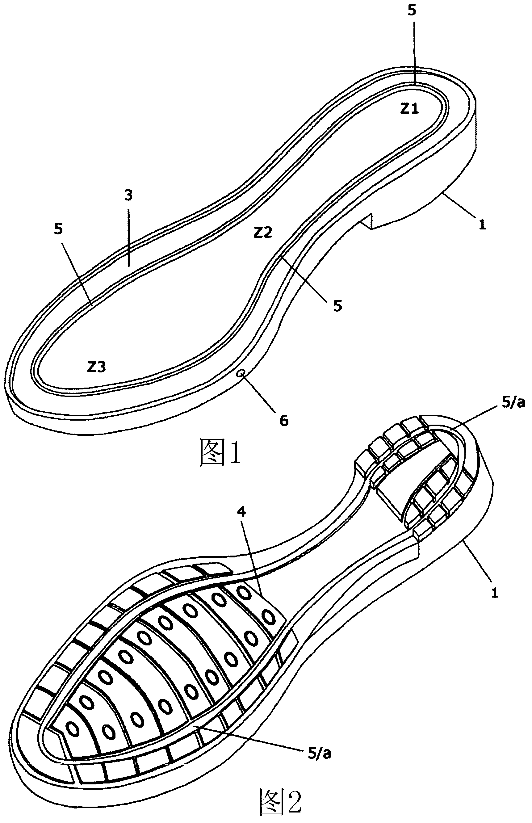 Sole for shoes having one or more vertical elements folded over each other, extensible and adaptable to the different width of the assembly last of the upper and to the variation of the conformation of the foot, even permanently