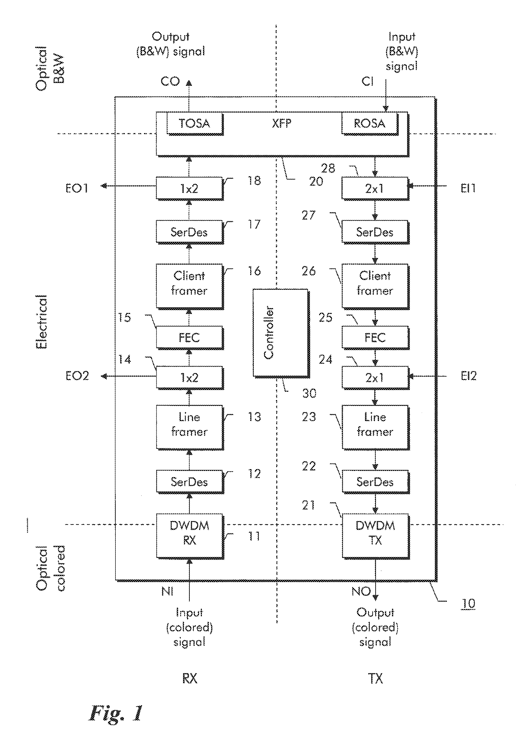 Transponder and related network node for an optical transmission network