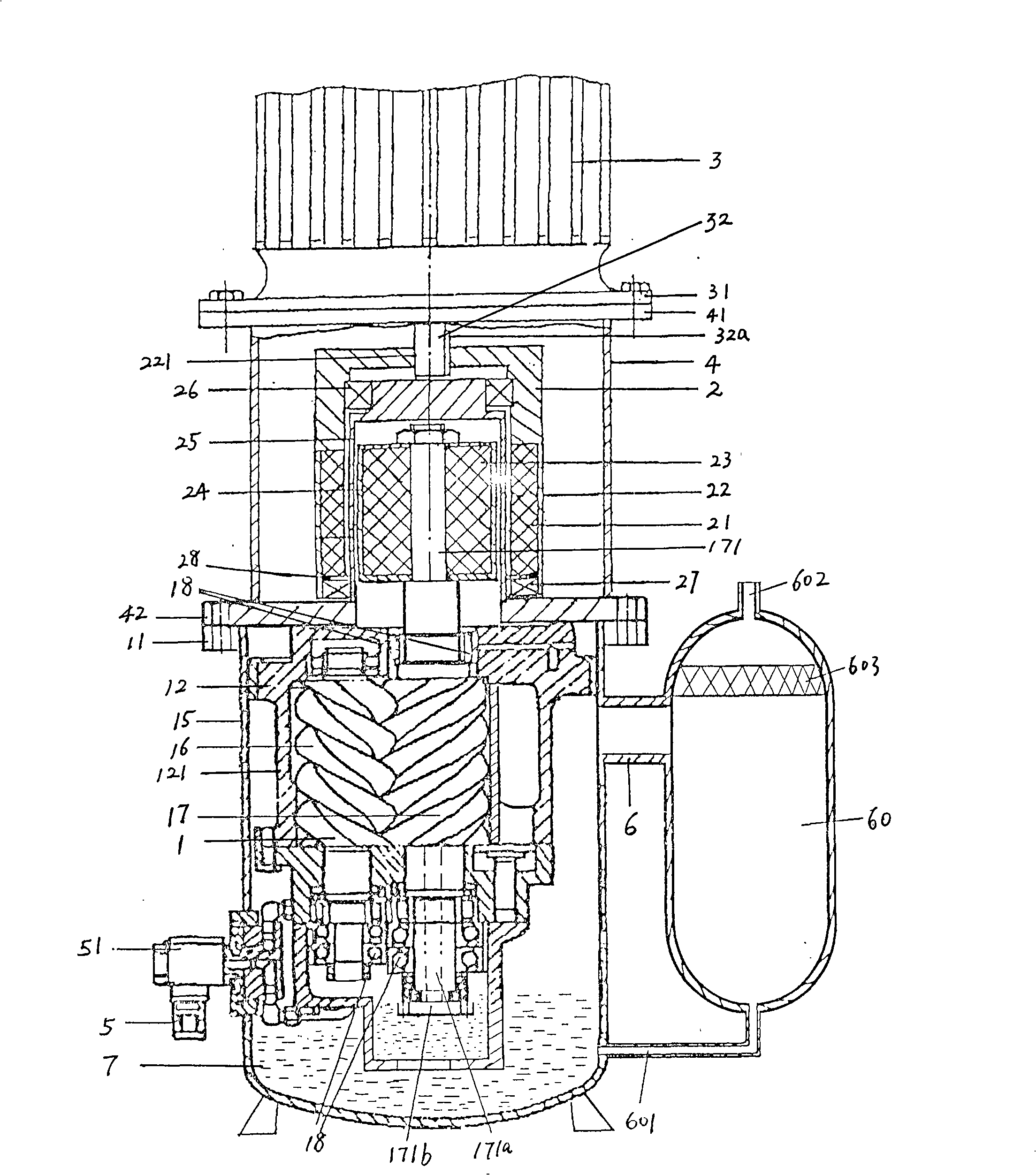 Totally enclosed double screws type ammonia refrigerating compressor