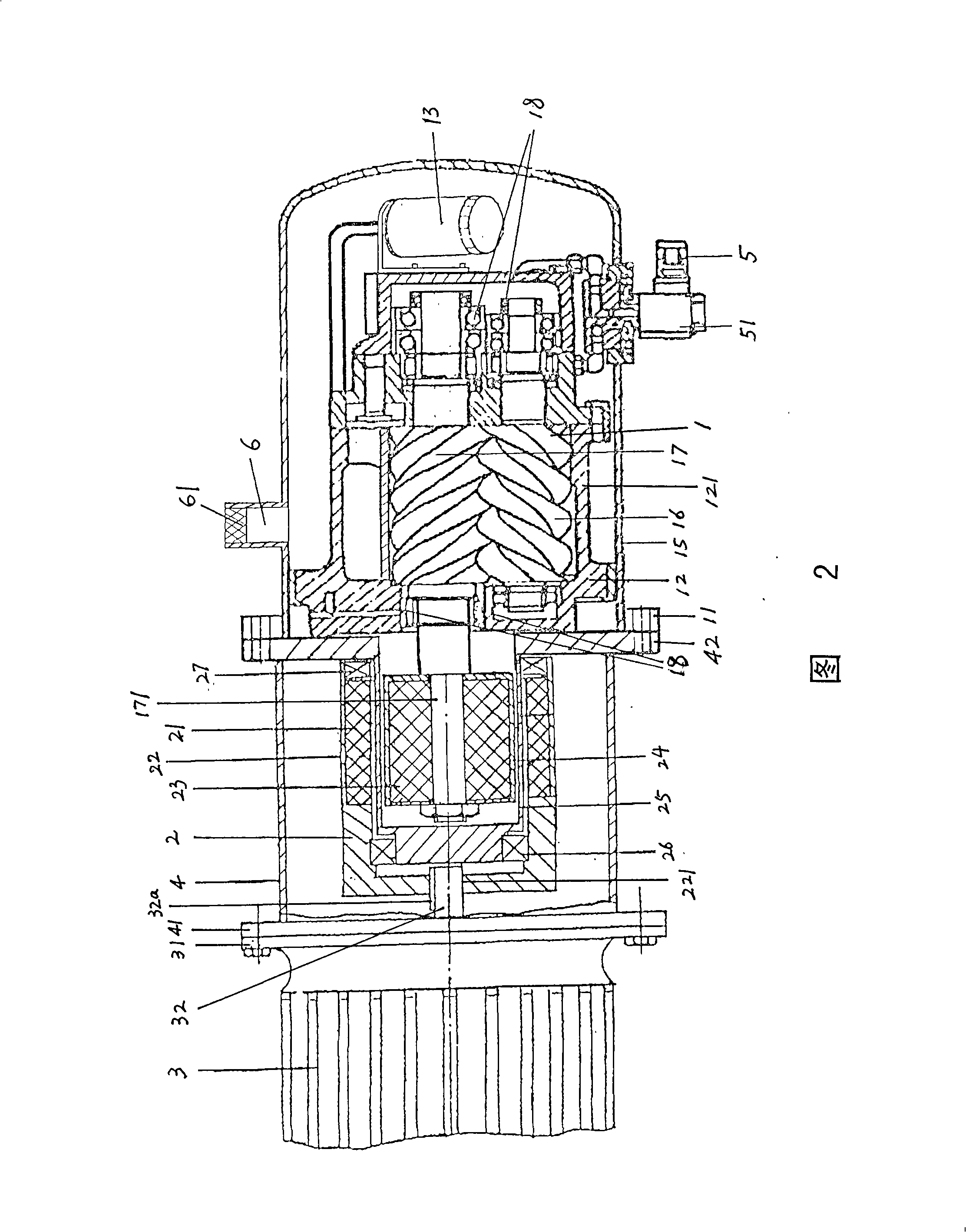 Totally enclosed double screws type ammonia refrigerating compressor