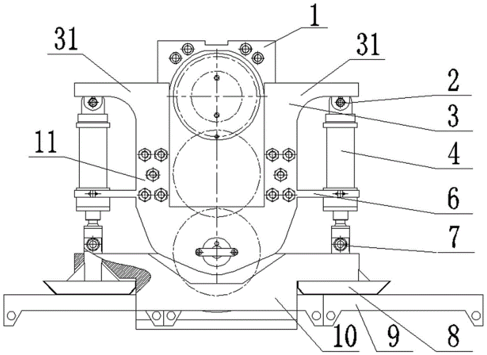 A floating gravity support device at the end of a coal shearer guide shoe