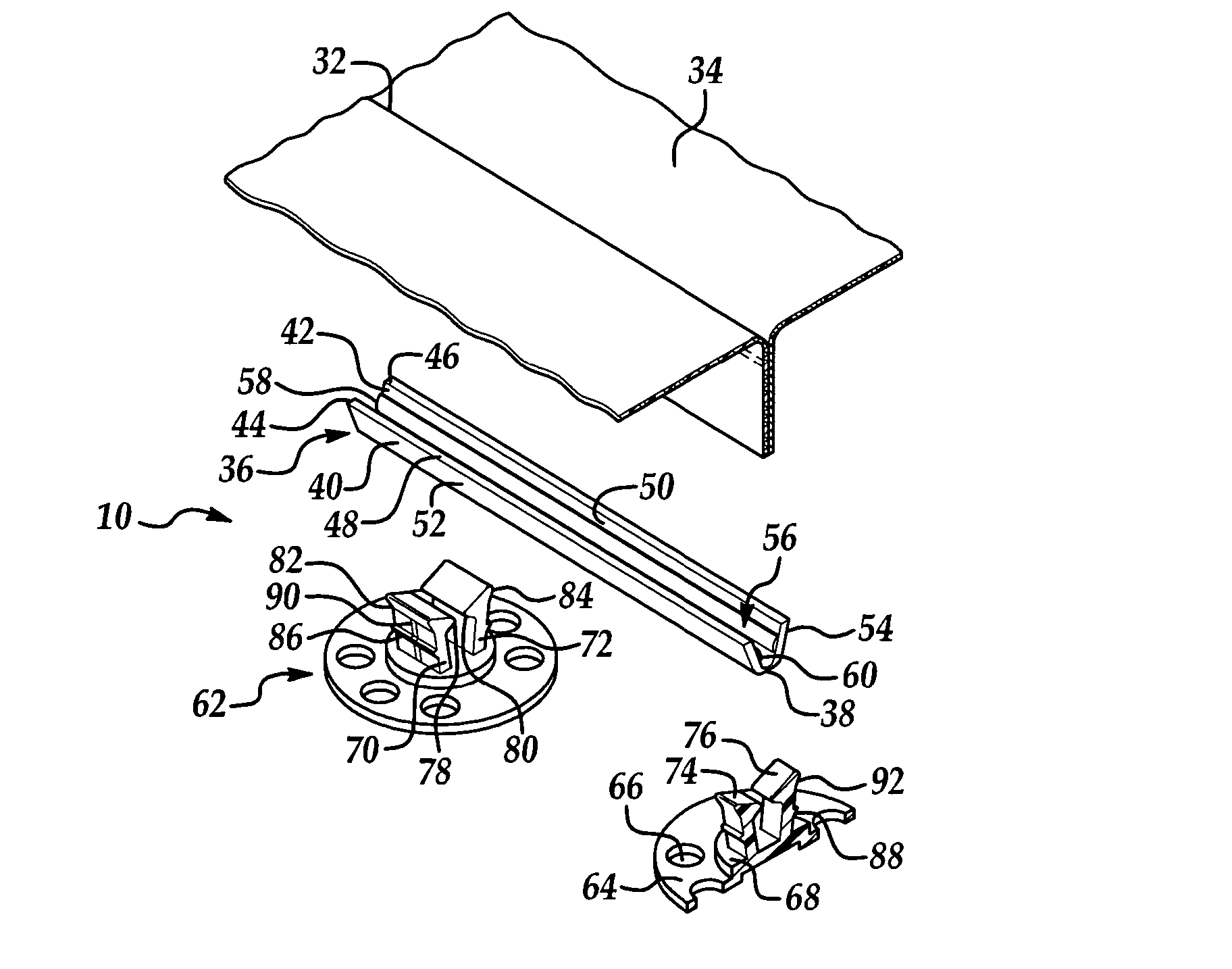 Attachment assembly for securing trim material to the padding of a vehicle seat
