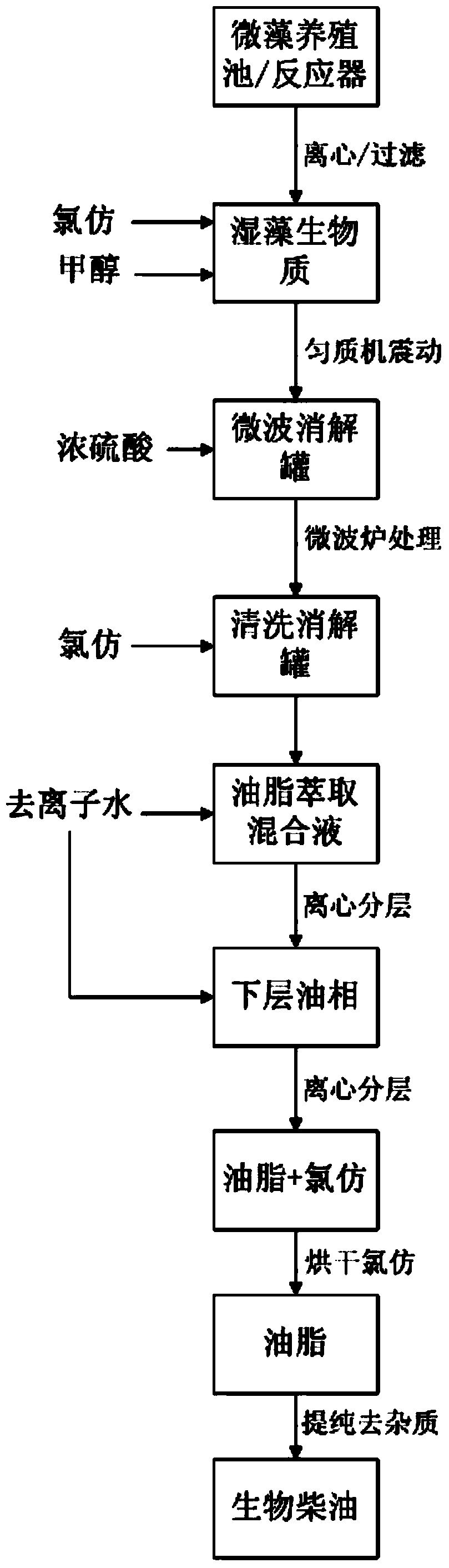 Method for preparing biodiesel oil by using wet alga biomass microwave-heating one-step method