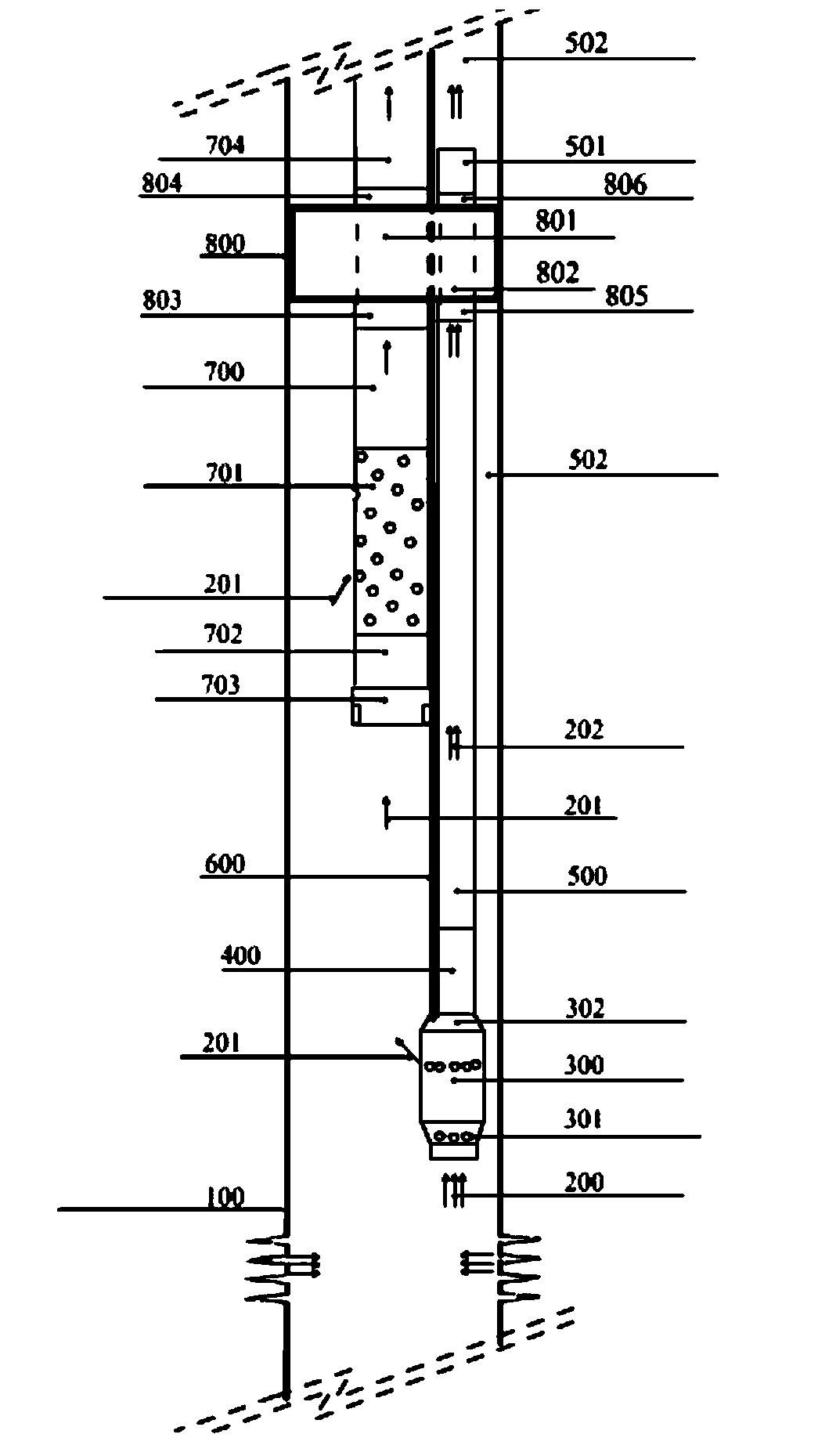 Gas well gas-liquid separating producing well completion pipe string