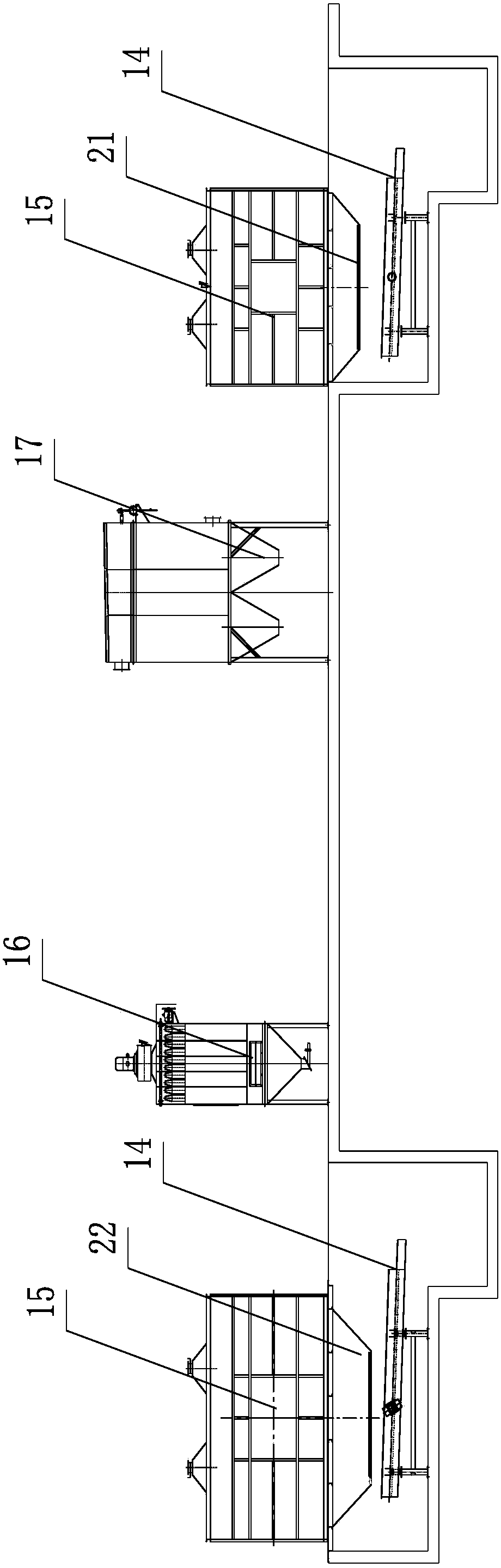 A four-station mobile trolley-type v-method molding production line