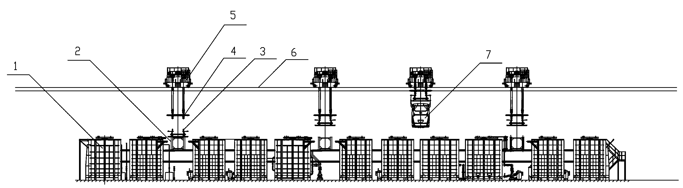 Material coating automatic transporting line lifting appliance idle station returning technological method