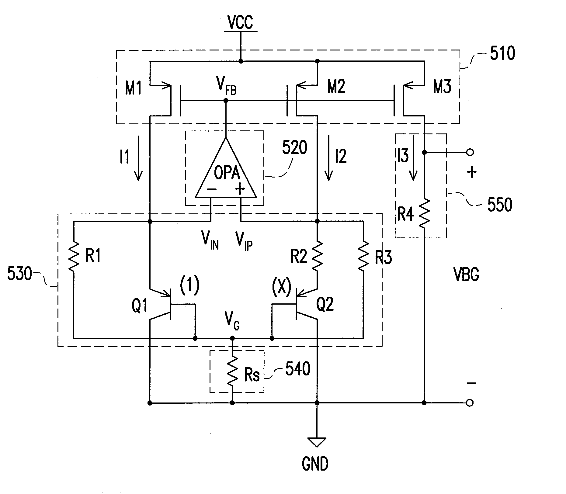 Bandgap circuit having a zero temperature coefficient