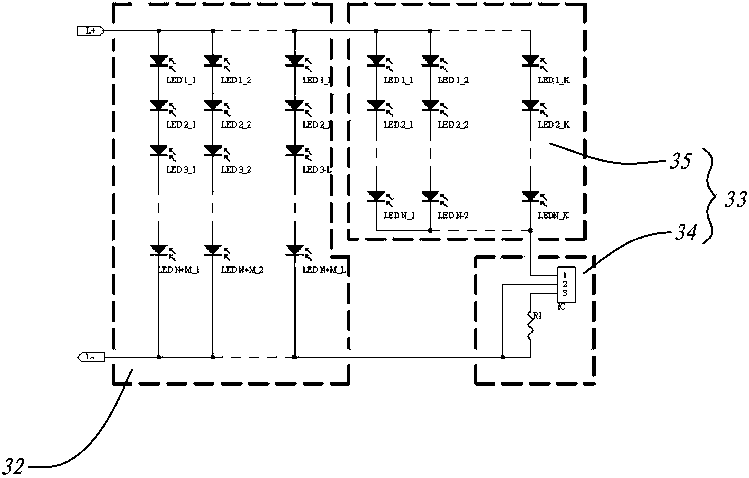 Sectionalized dimming device of LED (light-emitting diode) lamp