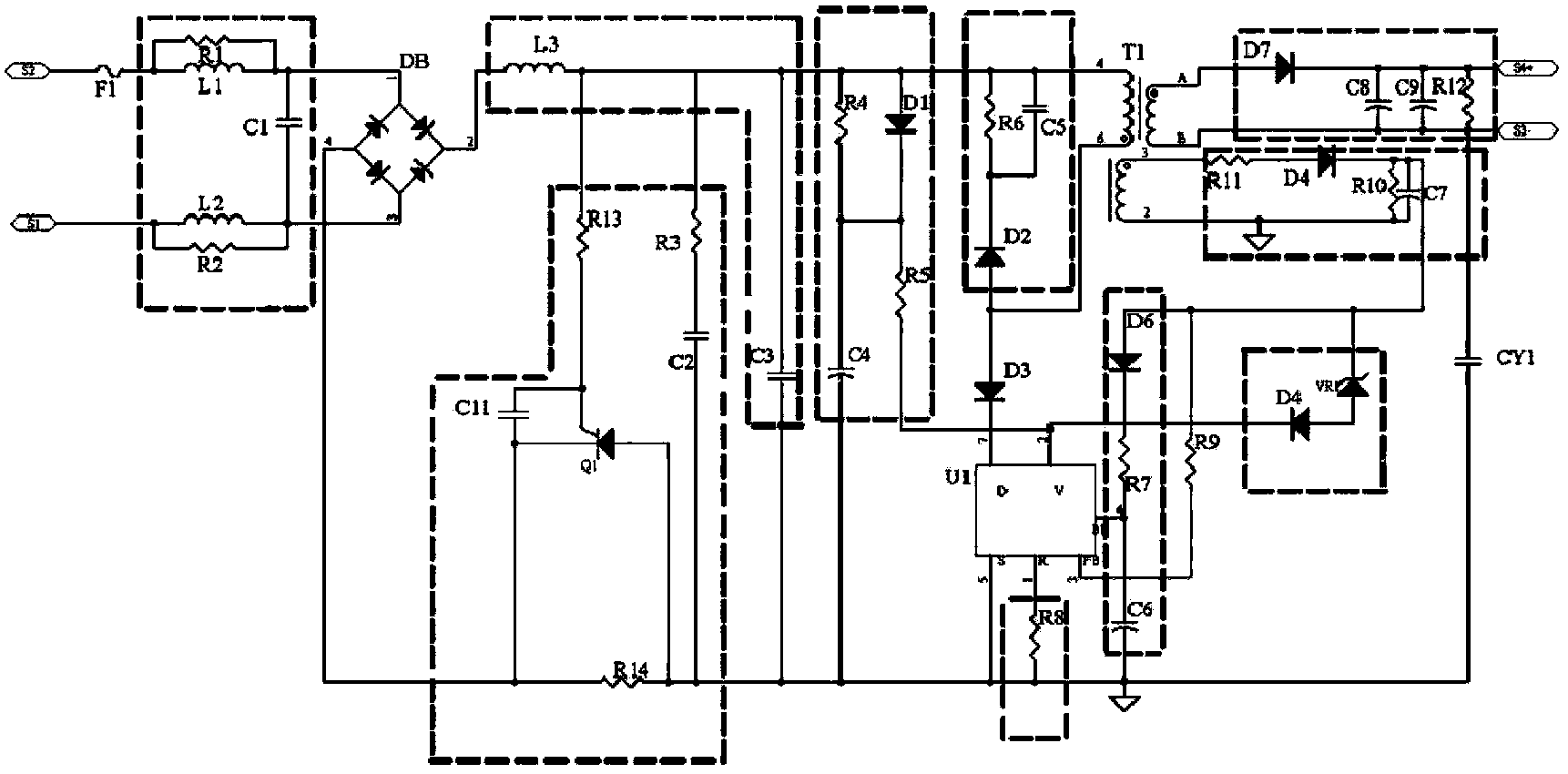 Sectionalized dimming device of LED (light-emitting diode) lamp