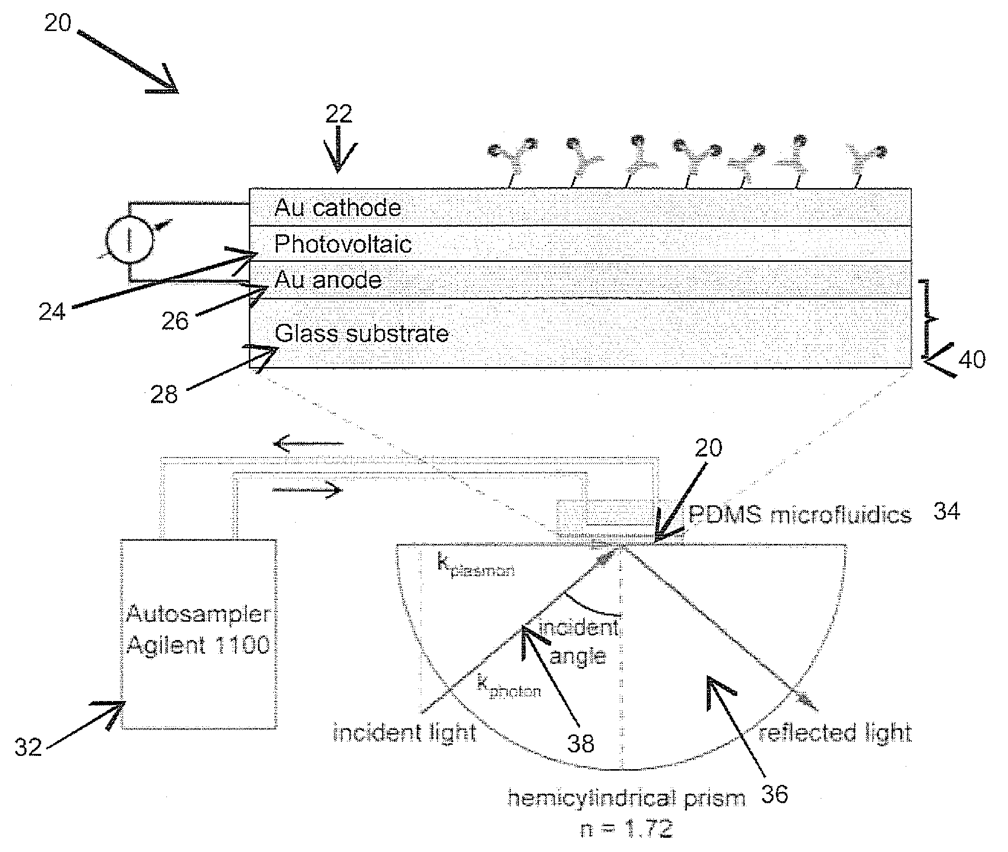 Near field detector for integrated surface plasmon resonance biosensor applications