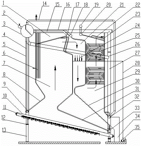 Single-boiler-barrel transversely-arranging type reciprocating grate spraying and denitration corner-tube boiler