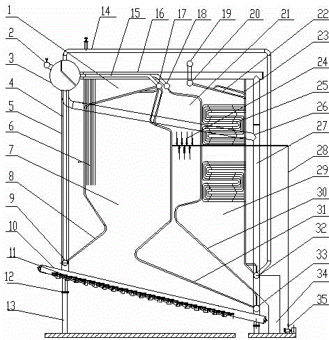 Single-boiler-barrel transversely-arranging type reciprocating grate spraying and denitration corner-tube boiler