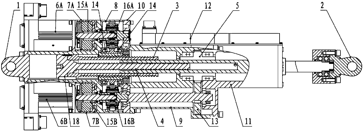 Straight-line type anti-jamming double-redundancy electromechanical actuator