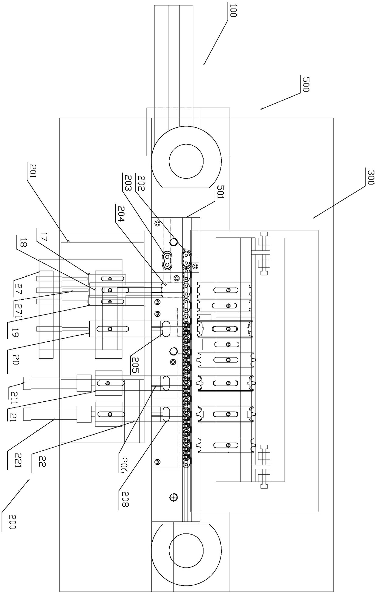 Chain accessory hybrid pushing assembly equipment