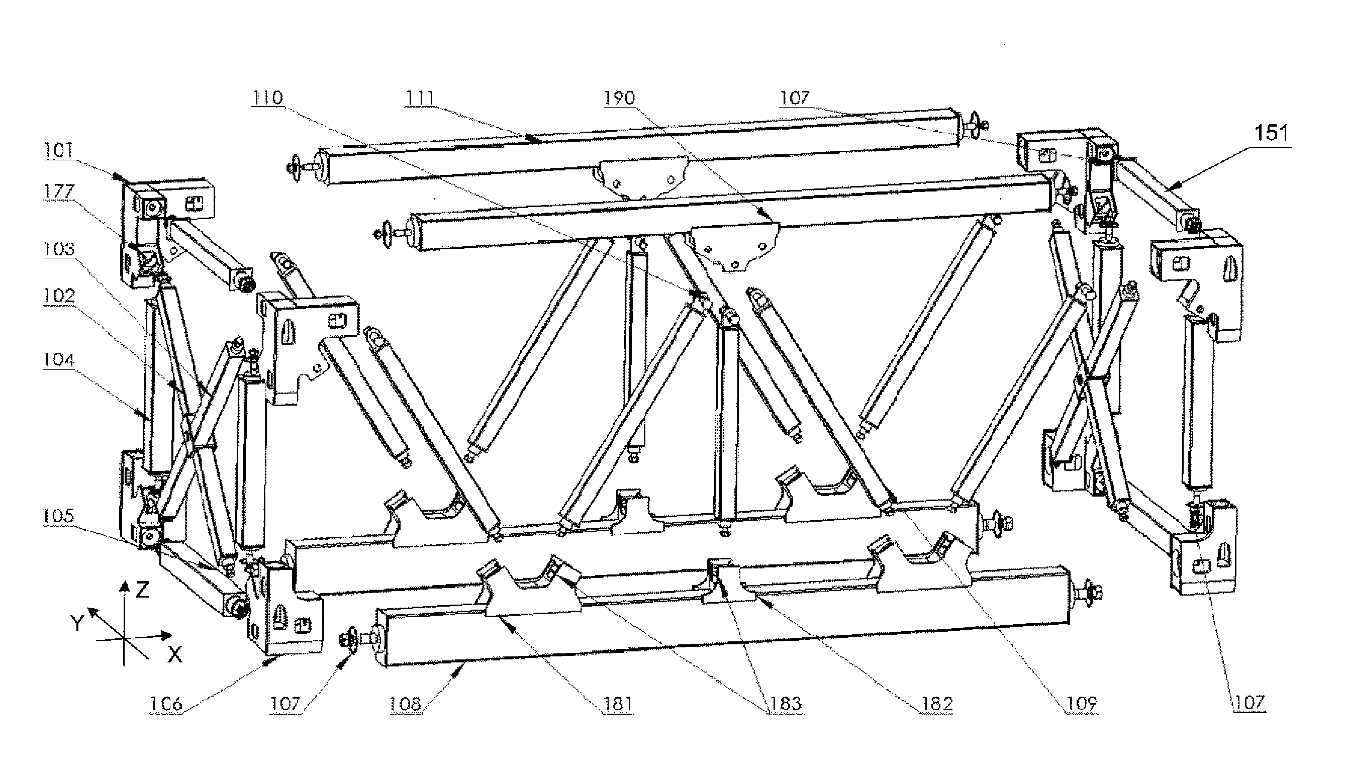 Casing tensioner platform frame and casing tensioner platform frame kit