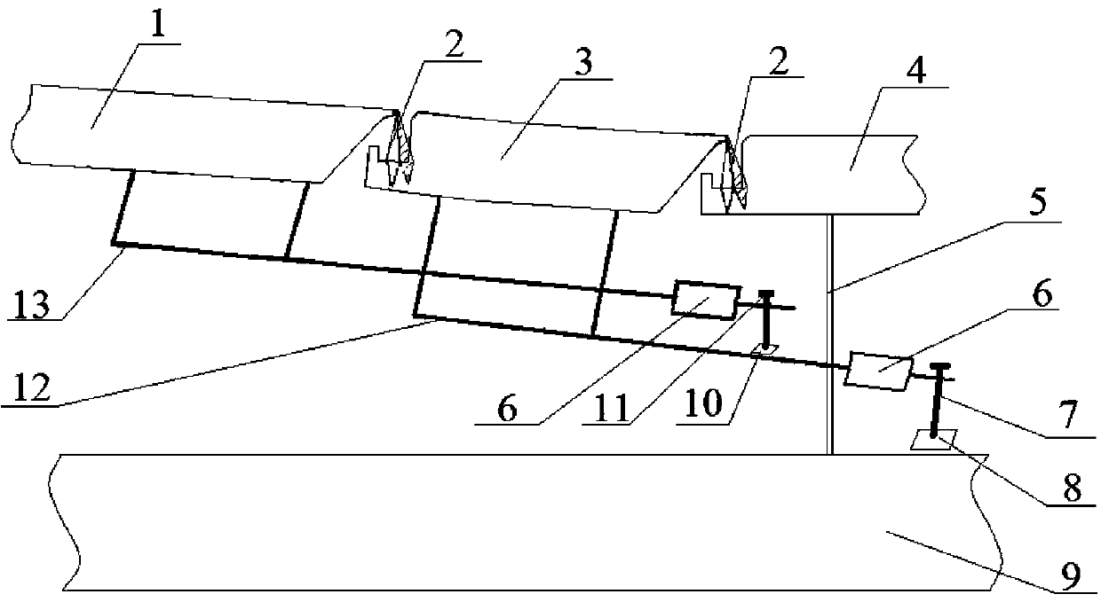 Vehicle laminated glass multi-section hinge baking-bending mold and application thereof