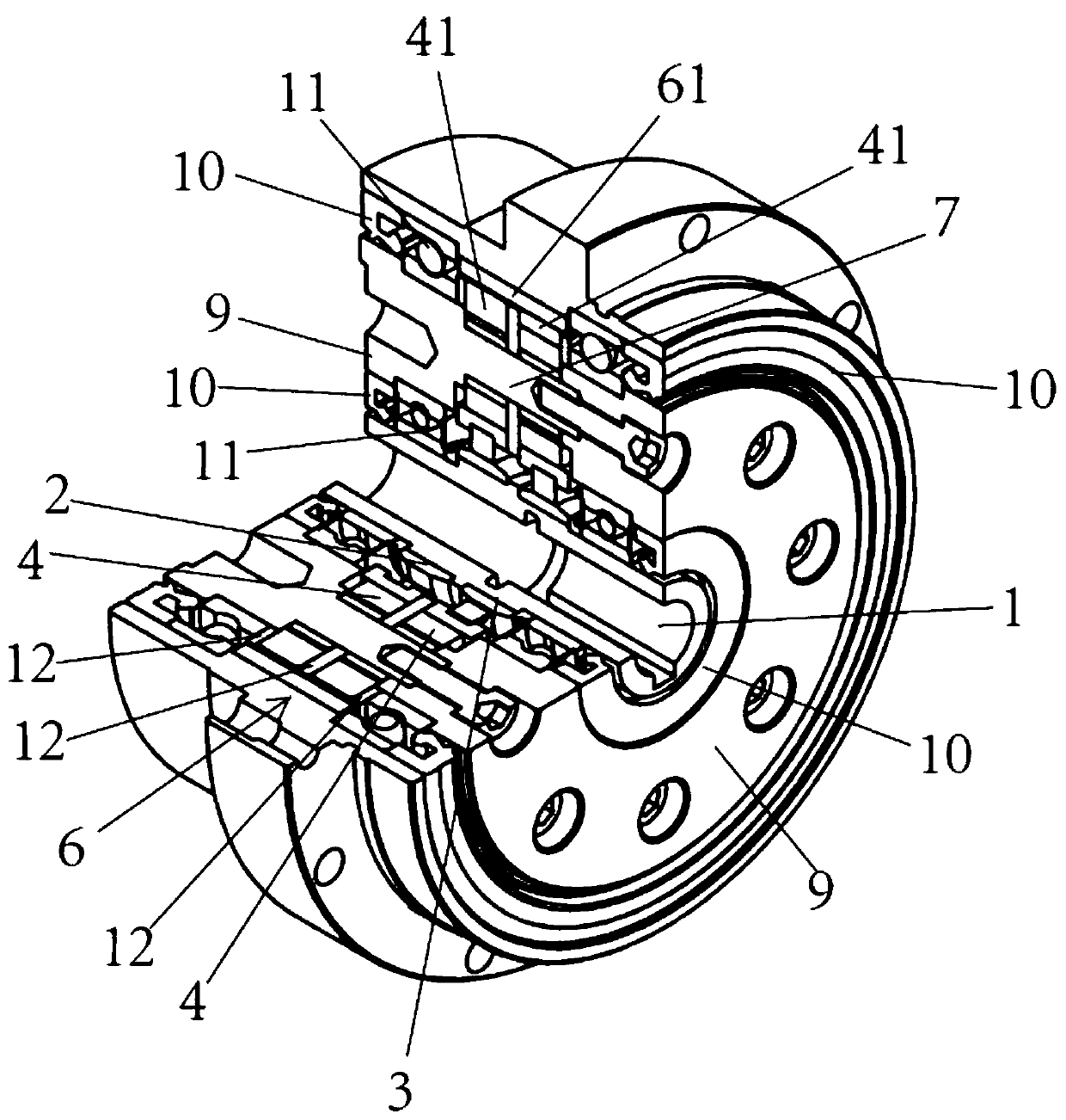 Double-arc gapped meshing few tooth difference planet transmission device