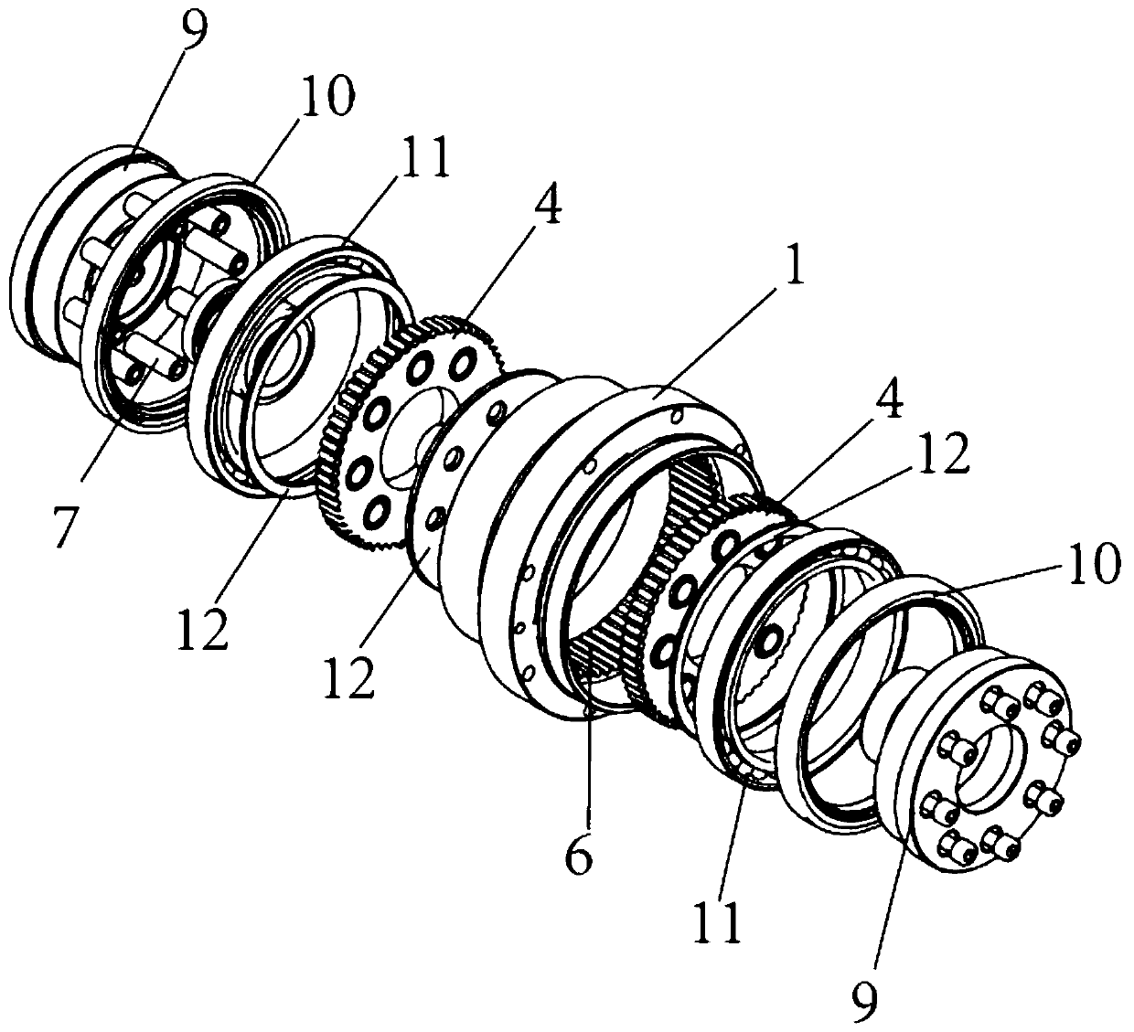 Double-arc gapped meshing few tooth difference planet transmission device