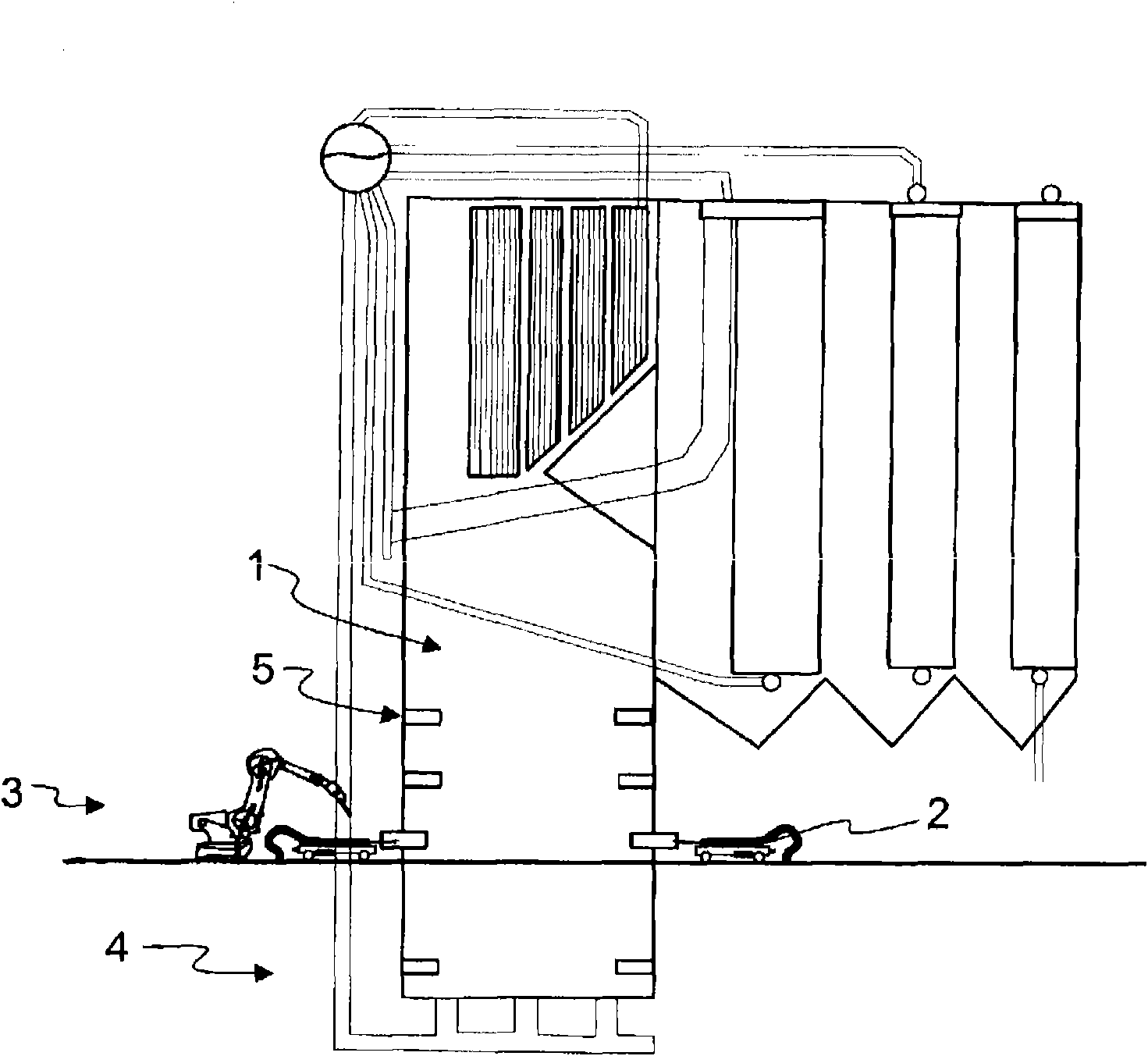 Handling device for liquor guns of a recovery boiler plant, a recovery boiler plant, and a method in a recovery boiler