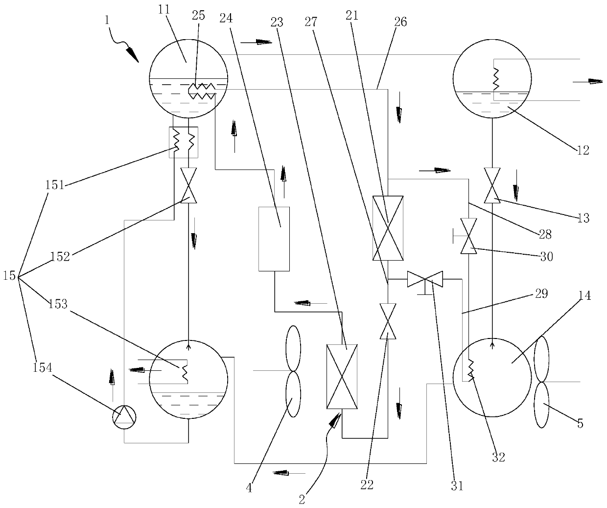 Efficient combined refrigeration system and refrigeration machine