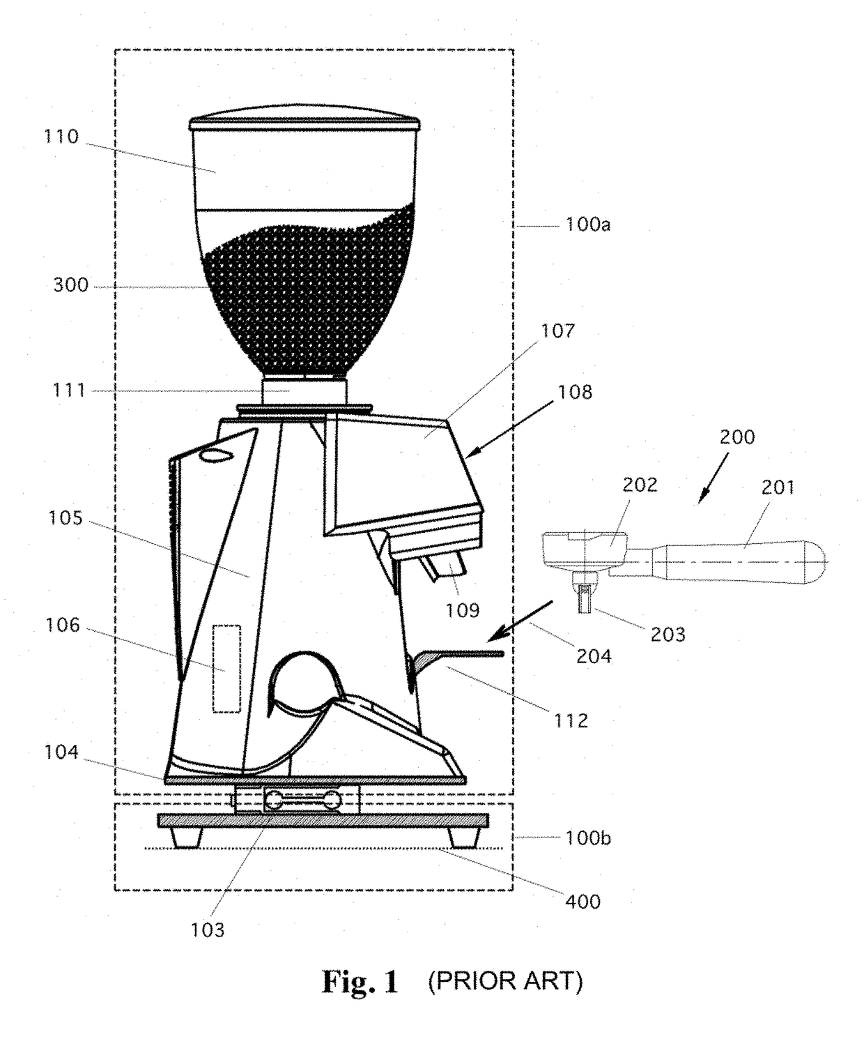 Coffee grinder-doser apparatus with independent fork and weighing device with feedback