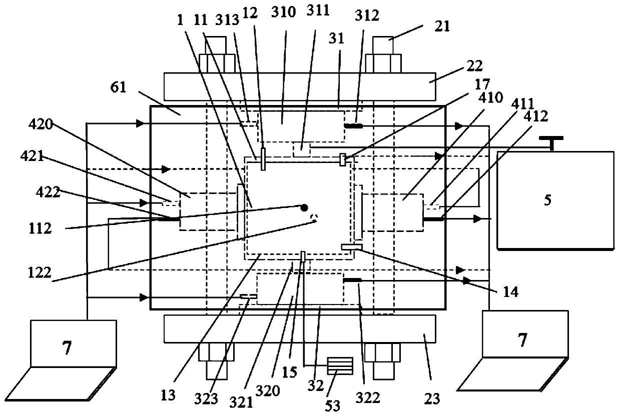 True triaxial test device and method with CT (Computed Tomography) real-time scanning based on water seepage