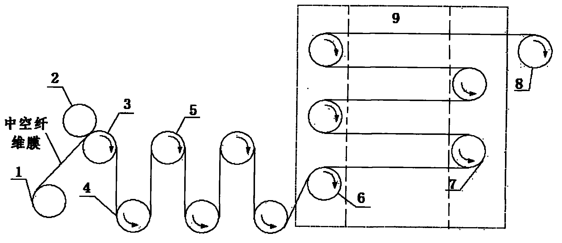 Hollow fiber membrane stretching device