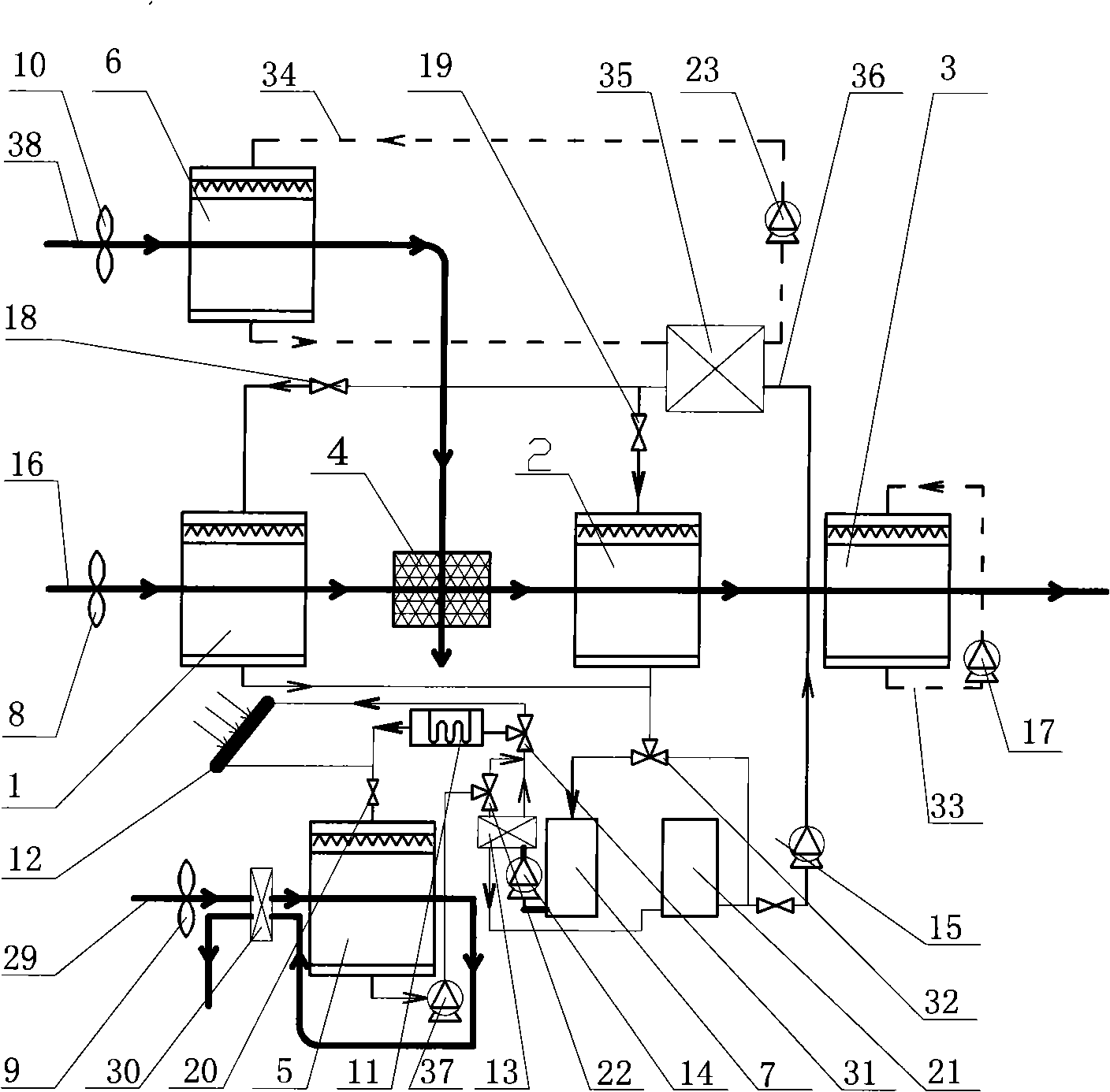 Solar energy driving compaction type two-stage parallel connection liquid dehumidifying air conditioner