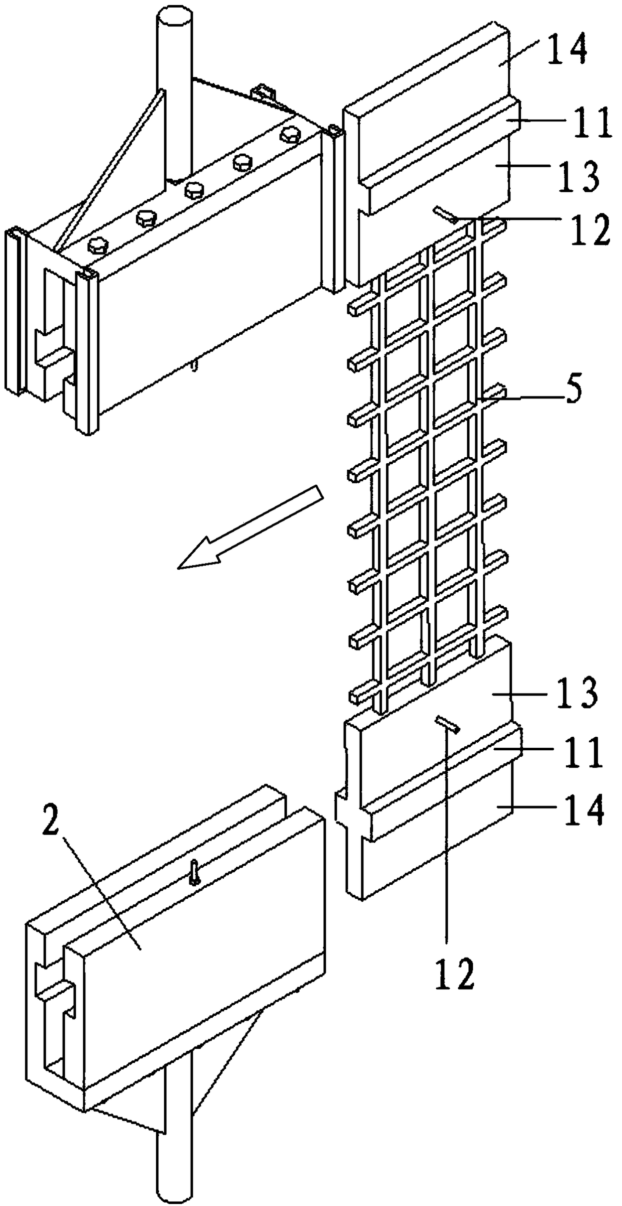 Test device and test method for testing performance of fiber composite grid material