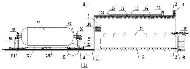 Extra-large drying oven structure provided with carbon fiber barrel