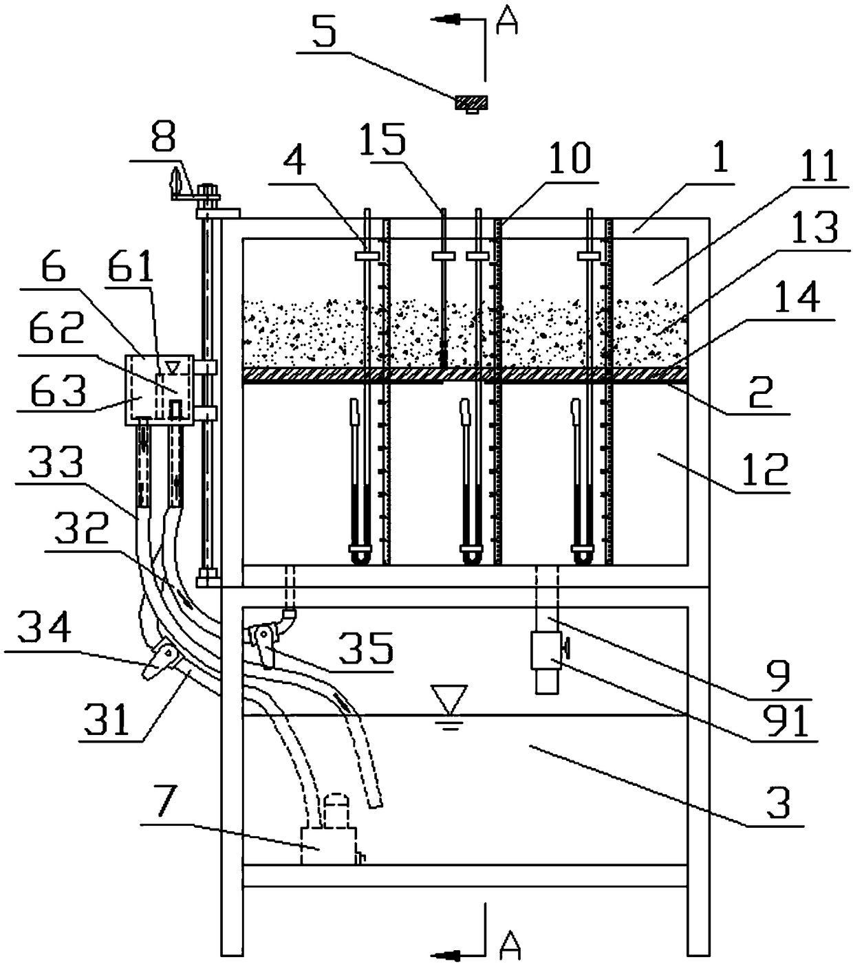 Upper-water-permeable lower-water-resistible type cap rock collapse cause experimental device