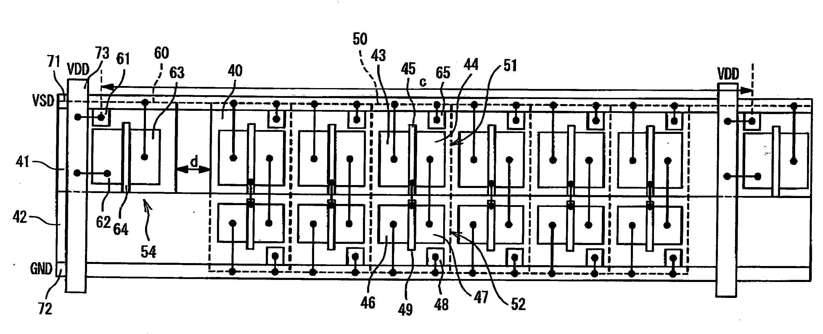 Size-reduced layout of cell-based integrated circuit with power switch