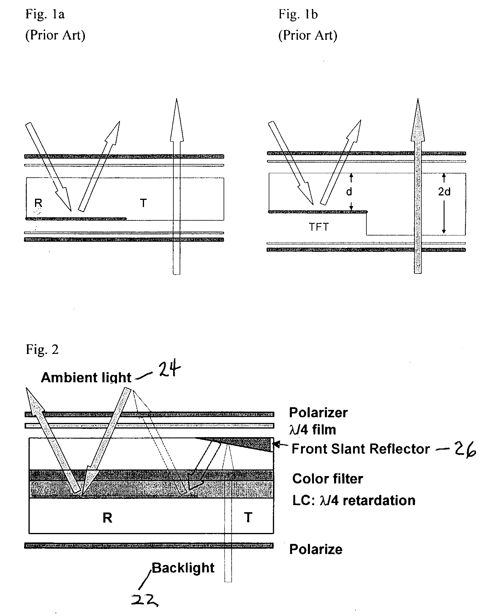 Single cell gap transflective liquid crystal display with slanted reflector above transmissive pixels