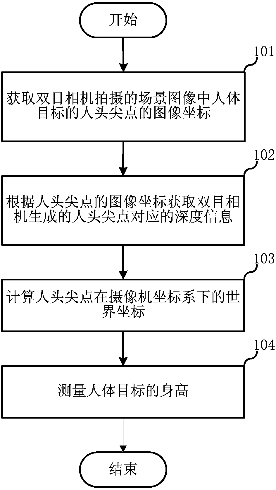 Measuring method and measuring device for height of human body based on binocular vision technique