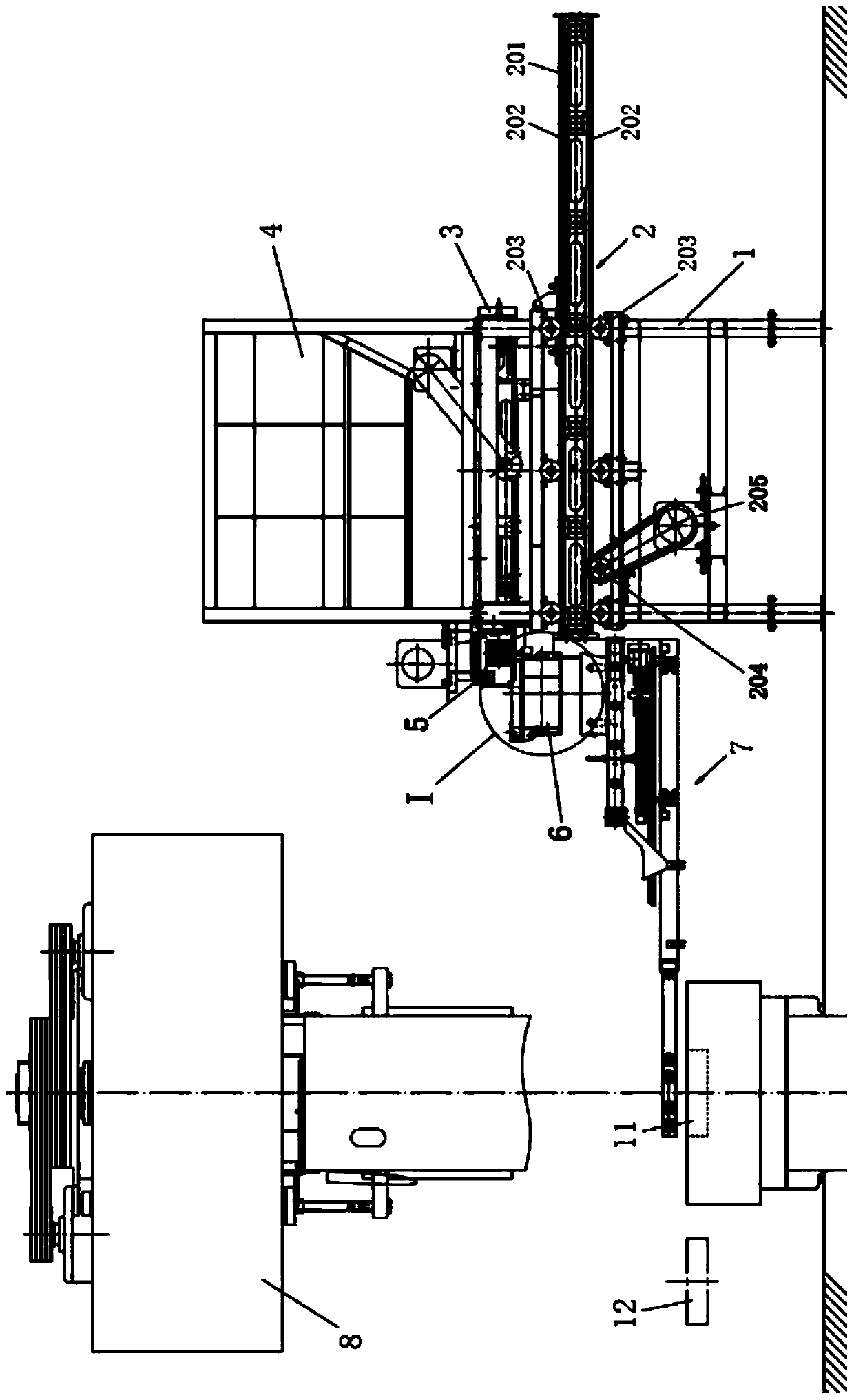 Automatic weighing and distributing brick taking system of numerically controlled electric spiral brick press