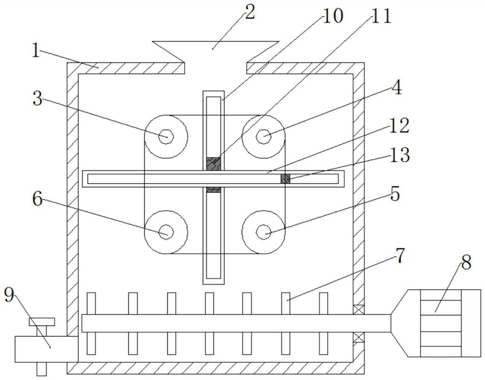 A feed crushing and mixing device