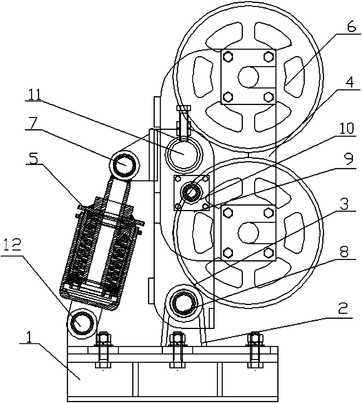 A kind of self-swinging double-wheel roller tank ear