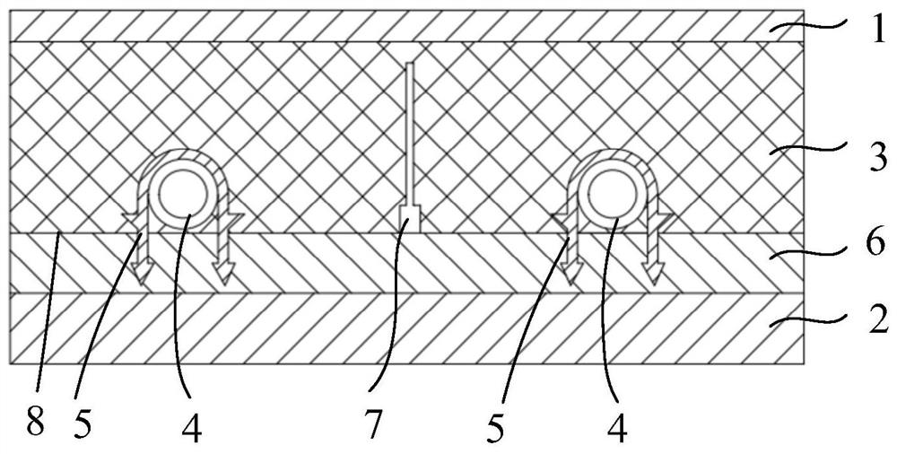 Floor heating structure with graphene gypsum-based self-leveling and leveling backfill layer