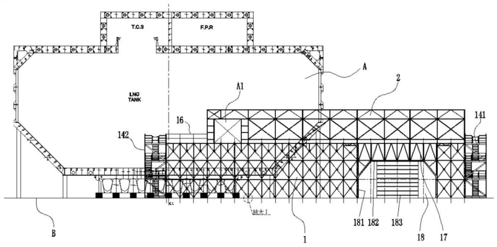 Outboard pre-operation platform of LNG ship enclosure system