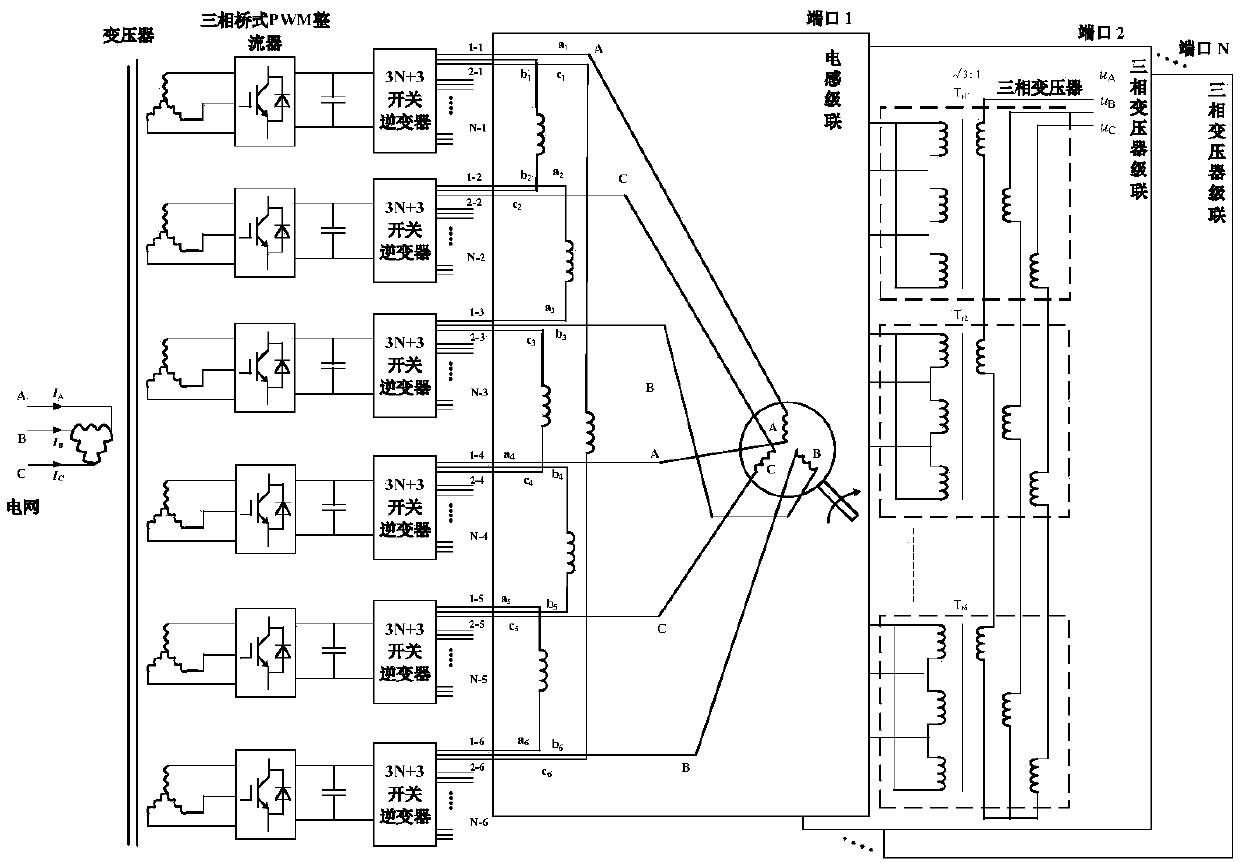 (3N+3) switched cascaded based multi-port energy-feedback high-voltage converter and control method thereof