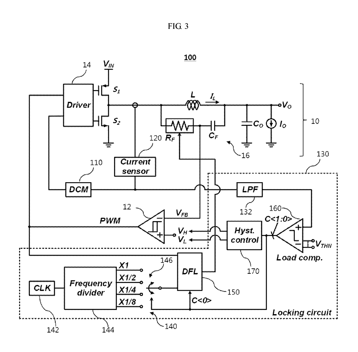 Current mode hysteretic buck converter with auto-selectable frequency locking circuit