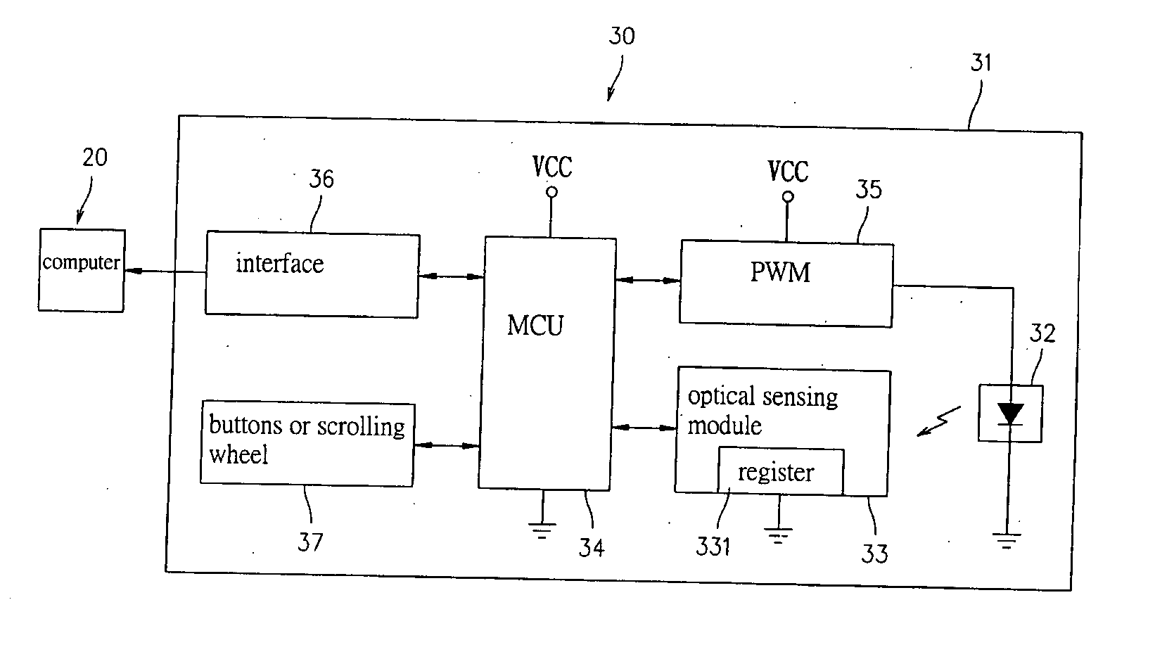 Optical input device with variable illumination for detecting movement on working surfaces having different optical characteristics