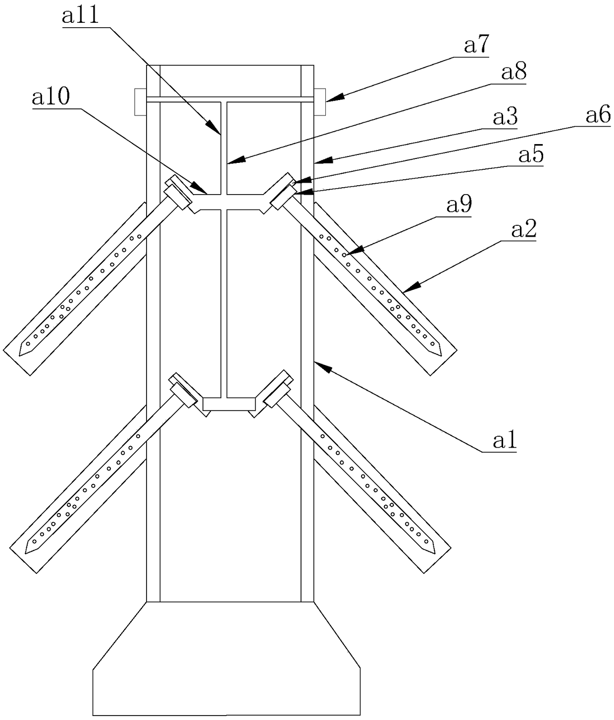 Lateral tree root hole digging pile and installation equipment thereof