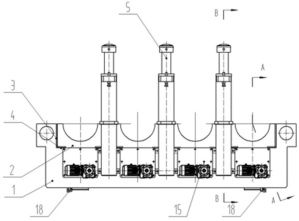 A roll changing base of a multi-line pass section steel straightening machine