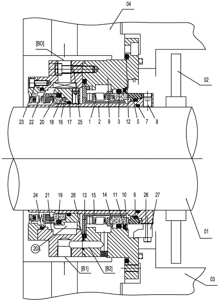 Double-end-face bellows sealing device for ball mill