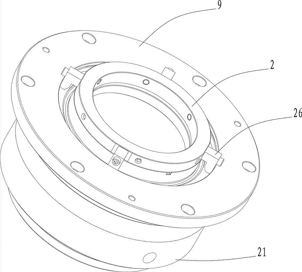 Double-end-face bellows sealing device for ball mill