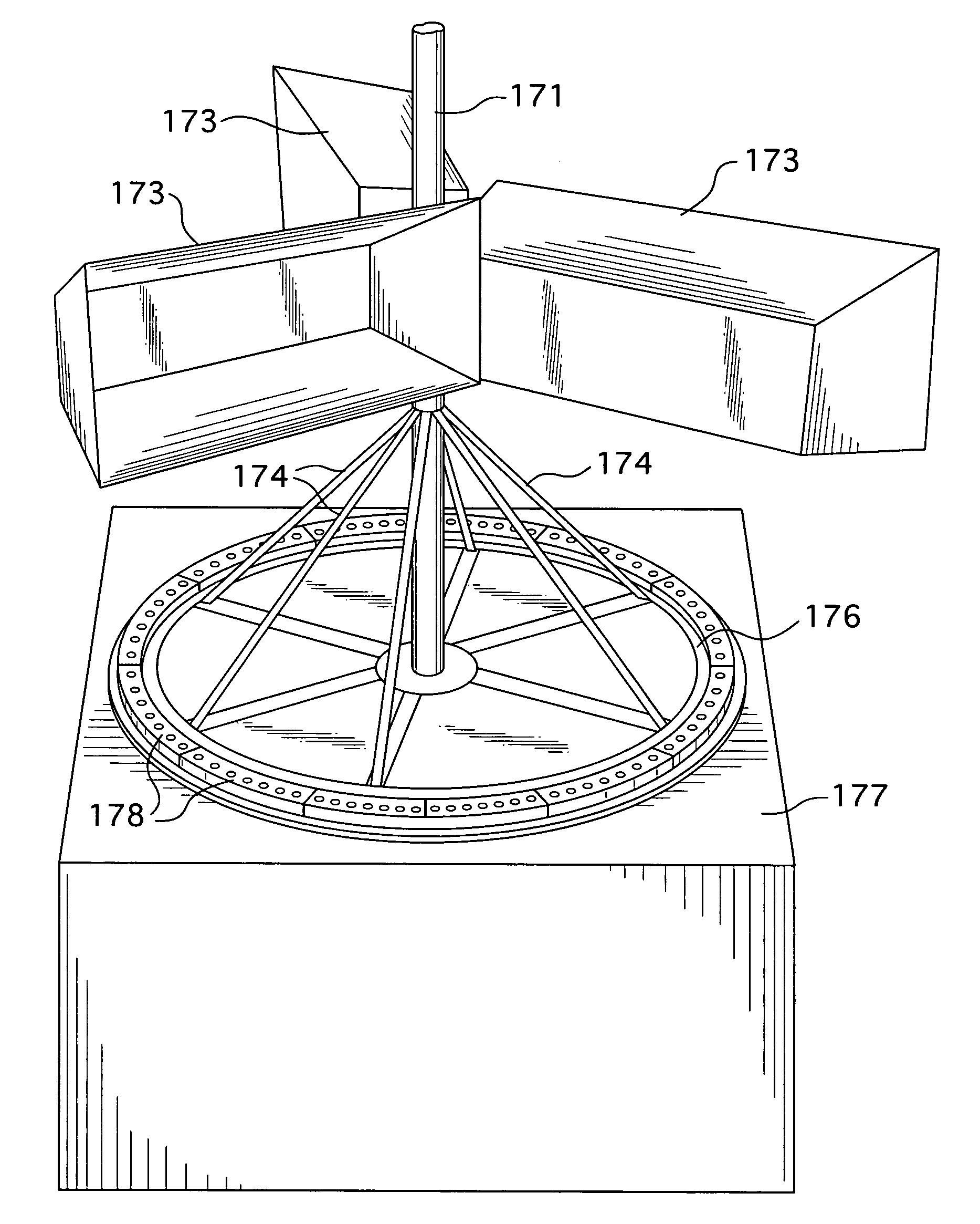 Vertical axis wind turbine with angled braces