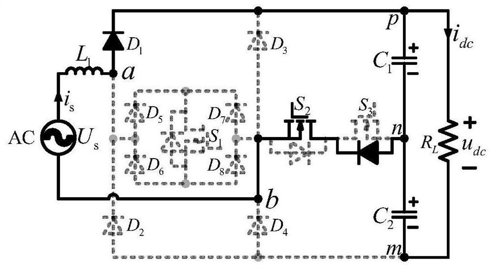 Single-phase three-level rectifier with hybrid T-shaped bridges